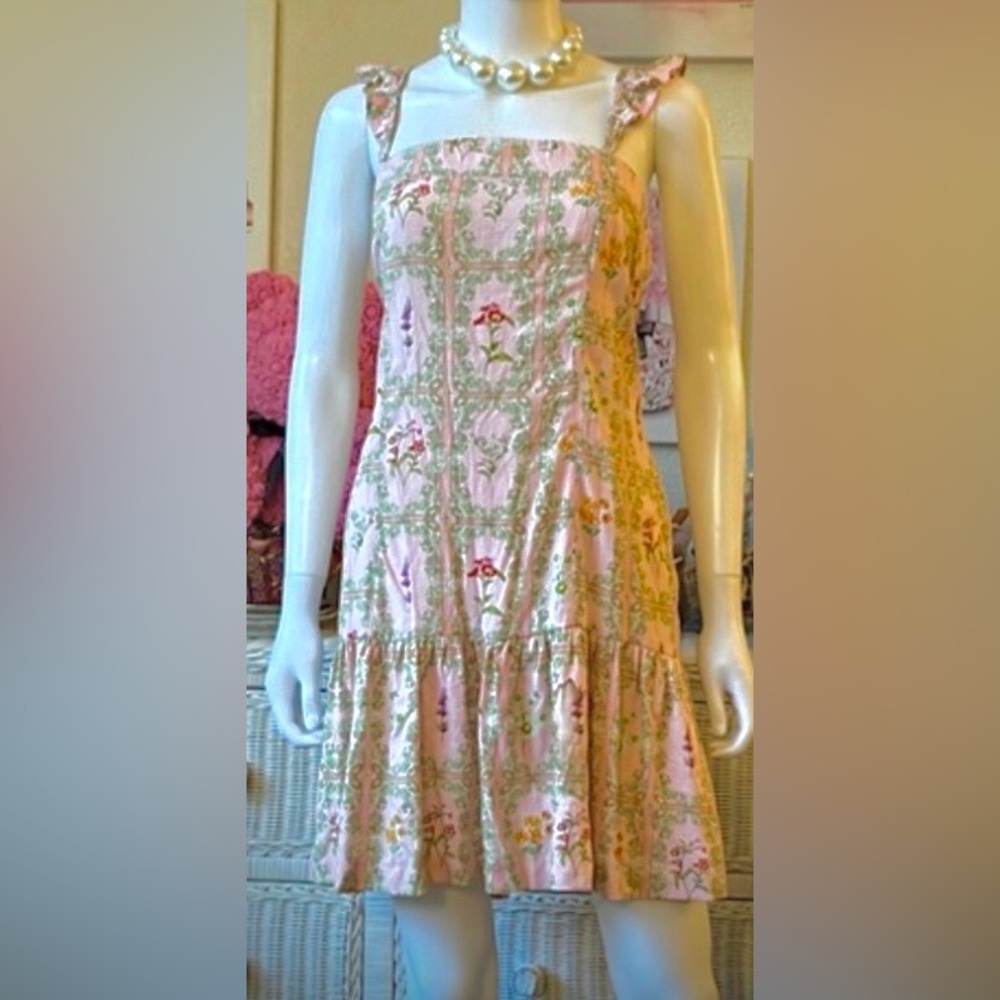 Agua Bendita x Target Mini Dress Revealing Ruffles floral pink & green Size XL